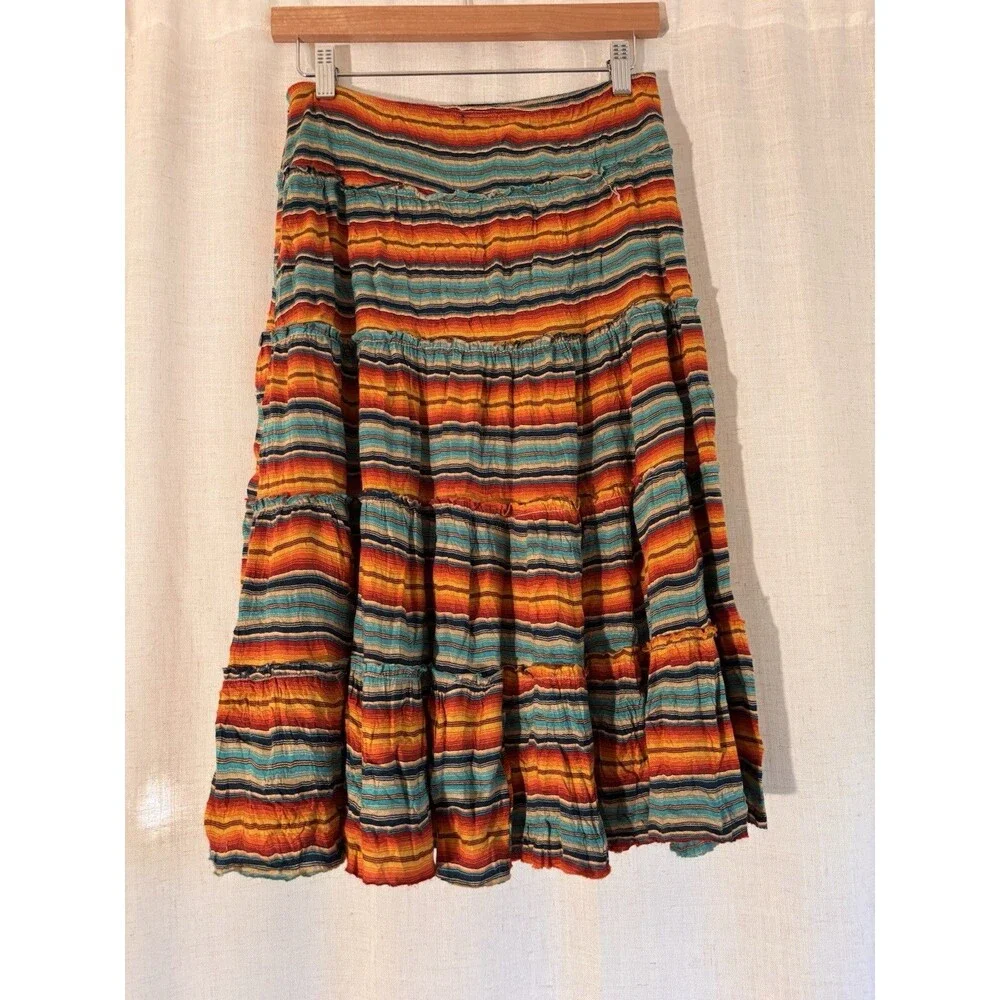 Boho Festival Shameless Sunset Multicolor Knee Length Knit Acrylic Skirt, Size S